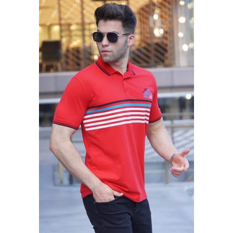 Striped Red Polo T-Shirt 5869 - Kırmızı