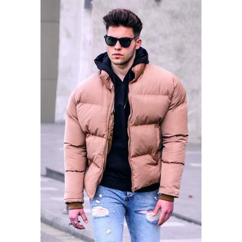 Men Camel Puffer Jacket - Camel