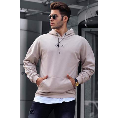 Madmext Basic Beige Men Hooded Sweatshirt 4767 - Bej