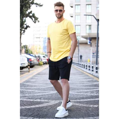 Madmext Men Yellow/Black T-shirt/Shorts Set 5655 - Sarı/siyah