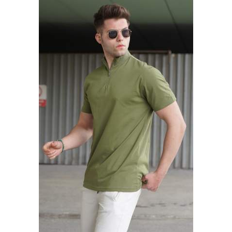 Madmext Men Mock Turtleneck Khaki T-shirt 5282 - Haki