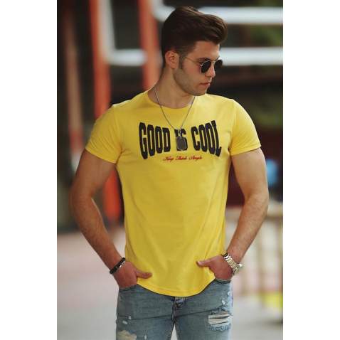 Madmext Yellow Printed T-shirt for Men 4462 - Sarı