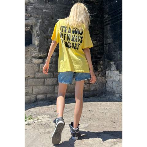 Women Printed Yellow T-Shirt - Sarı