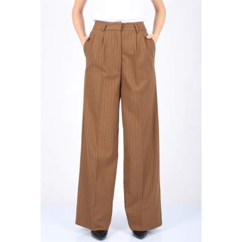 Mad Girls Striped Brown Palazzo Pants MG1332 - Kahverengi