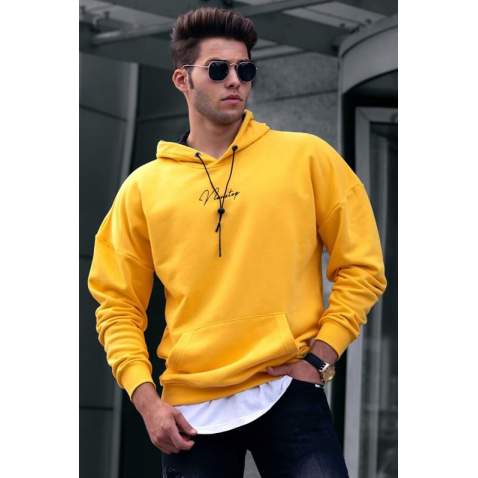 Madmext Basic Yellow Men Hooded Sweatshirt 4767 - Sarı