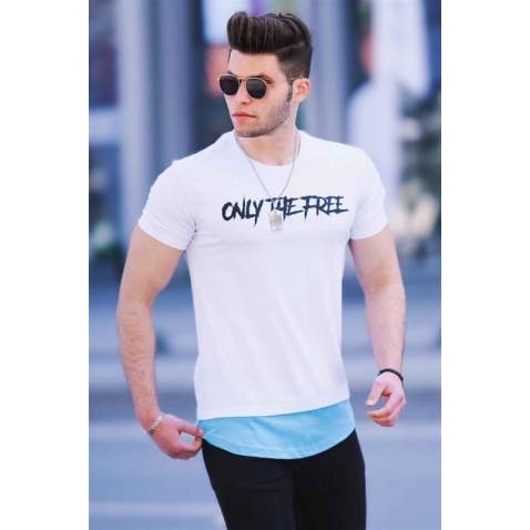 Madmext White Printed T-shirt for Men 4597 - Beyaz