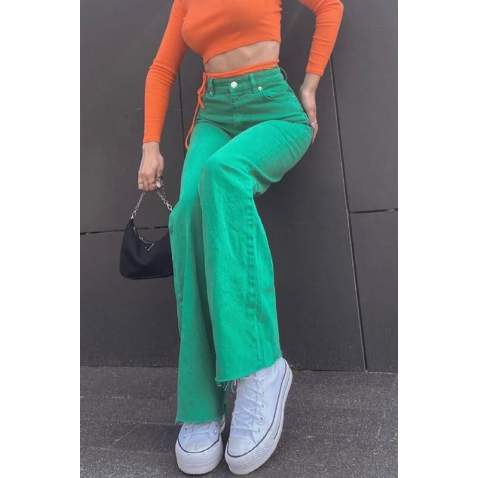 Mad Girls Green Palazzo Jeans Mg1189 - Yeşil