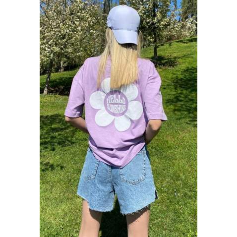 Women Printed Oversize Lilac T-Shirt - Lila