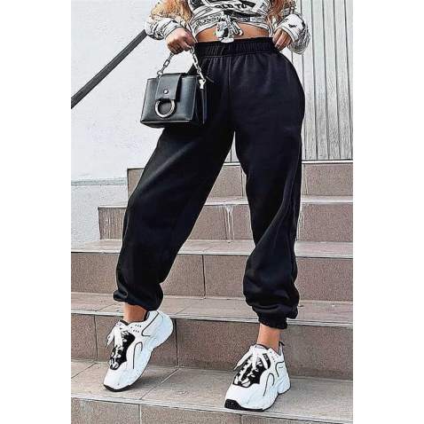 Mad Girls Oversize Elastic Cuffed Black Sweatpants MG324 - Siyah