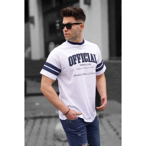 Men Printed White Oversize T-Shirt - Beyaz