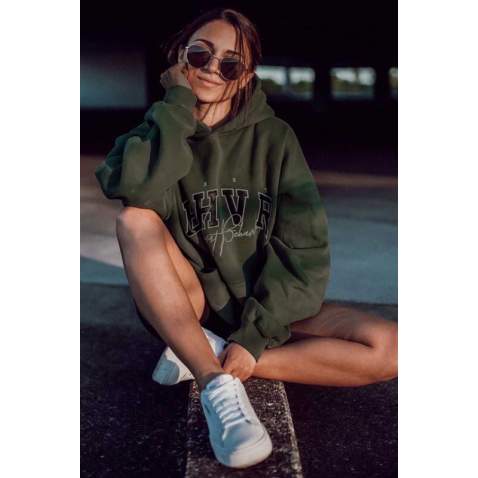 Mad Girls Embroided Khaki Sweatshirt Hoodie MG812 - Haki