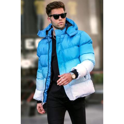 Blue Hoodie Puffer Jacket 5703 - Mavi