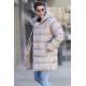 Beige Hoodie Long Puffer Jacket 5708 - Bej