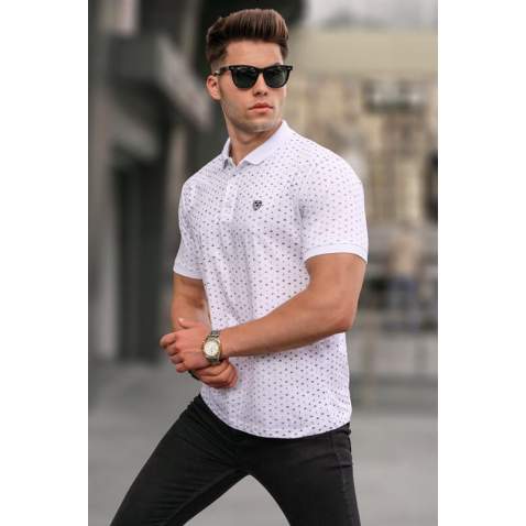 Men Designed White Polo T-Shirt 5889 - Beyaz