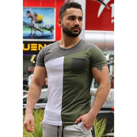 Madmext Khaki T-shirt with Pocket for Men 3015 - Haki