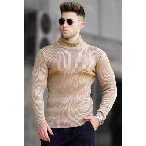 Madmext Men Turtleneck Beige Sweater 5180 - Bej