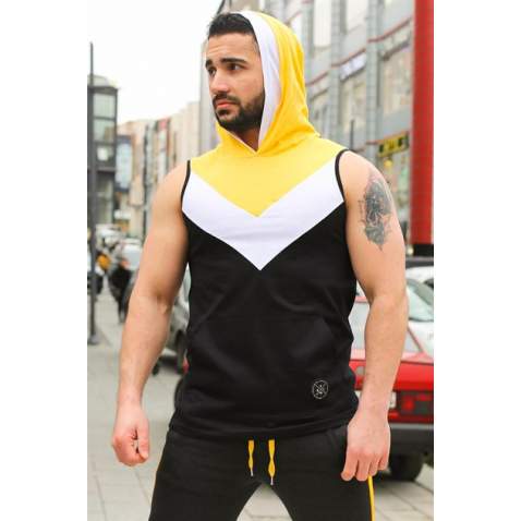 Madmext Men Sleeveless Black Hoodie 2897 - Siyah