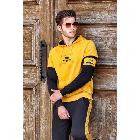 Madmext Yellow Two Tone Hoodie 4149 - Sarı