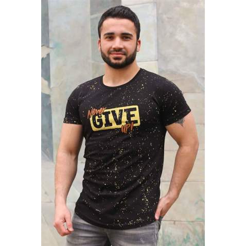 Madmext Black Paint Splatter T-shirt for Men 3075 - Siyah