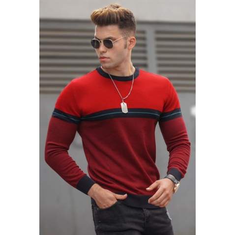 Madmext Men Stripe Red Sweater 5148 - Kırmızı