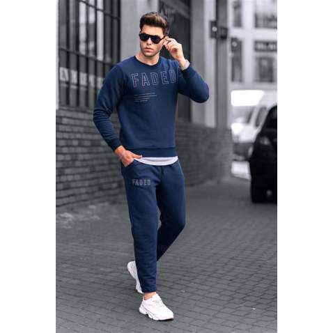 Madmext Navy Blue Printed Tracksuit 4679 - Lacivert