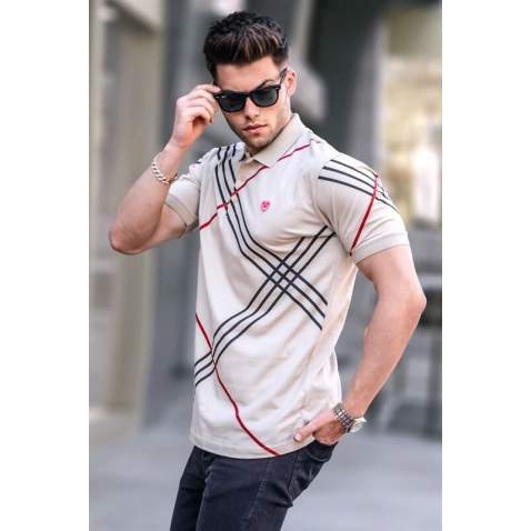 Men Designed Beige Polo T-Shirt 5870 - Bej