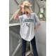 Women Printed Oversize Gray T-Shirt Mg1318 - Gri