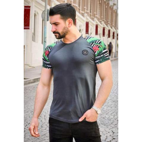 Madmext Dark Grey Camouflage T-shirt for Men 3012 - Füme