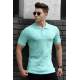 Madmext Turquoise Striped Detailed Polo T-shirt 4585 - Turkuaz