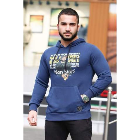 Kapşonlu Baskılı Sweatshirt Lacivert 2778 - Lacivert