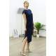 Mad Girls Navy Blue Shoulder Pad Slit Midi Dress MG357 - Lacivert