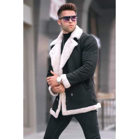 Madmext Black Fur Coat For Men 5621 - Siyah