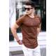 Madmext Men Printed Brown Plain T-Shirt 5843 - Kahverengi