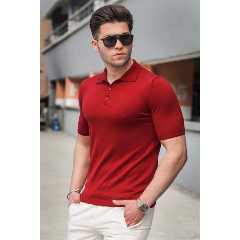 Madmext Men Knitwear Maroon Polo T-shirt 5078 - Bordo