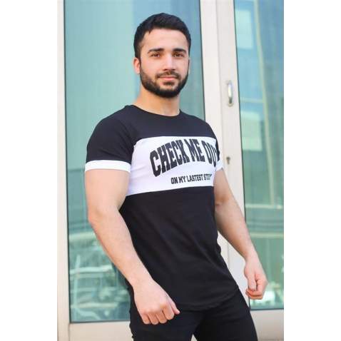 Madmext Black Printed T-shirt for Men 3013 - Siyah