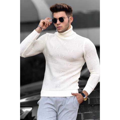 Madmext White Patterned Turtleneck Jumper 4689 - Beyaz