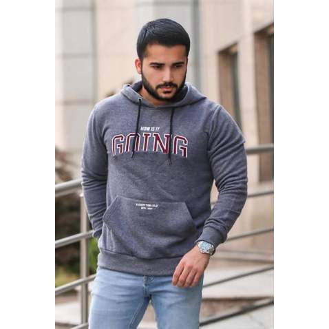 Antrasit Baskılı Kapşonlu Sweatshirt 2667 - Antrasit