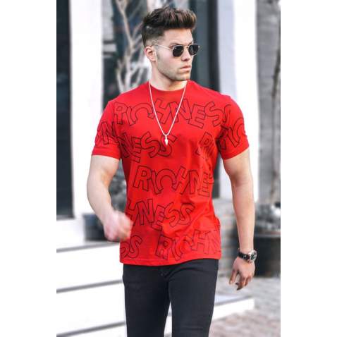 Madmext Men Printed Red T-shirt 5818 - Kırmızı