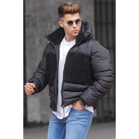 Madmext Men Black Puffer Jacket With Fur 5135 - Siyah