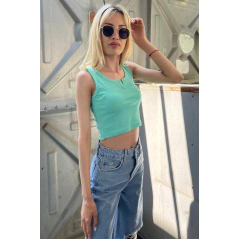 Mad Girls Turquoise Crop Top MG362 - Turkuaz