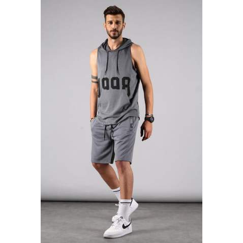 Smoke Gray Sleeveless Hoodie Shorts Outfit 5795 - Füme