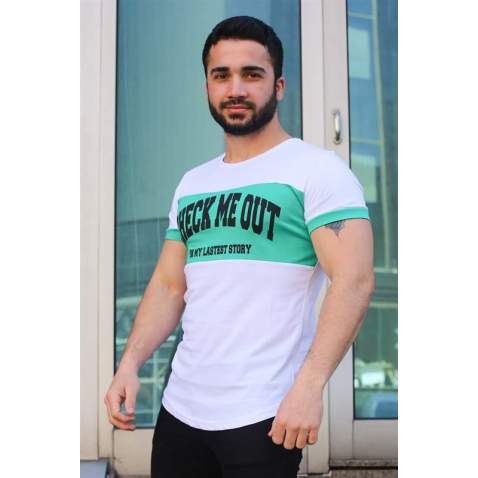 Madmext Green Printed T-shirt for Men 3013 - Beyaz