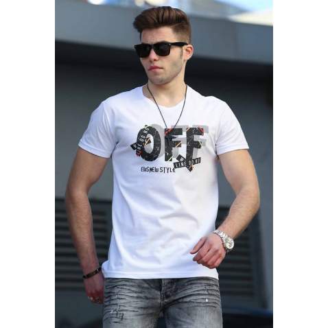 Madmext Big Size White T-shirt for Men 4573 - Beyaz