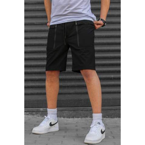 Men Basic Black Capri Shorts - Siyah