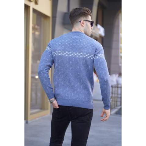 Royal Blue Designed Knitwear Sweater 5972 - Havacı mavi