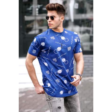 Madmext Men Printed Navy Blue T-Shirt 5392 - Lacivert