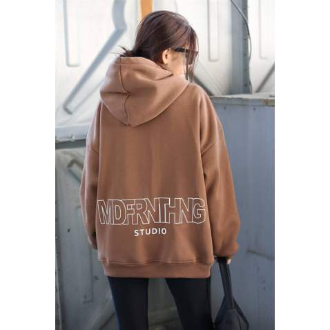 Mad Girls Brown Printed Oversize Sweatshirt MG1287 - Kahverengi