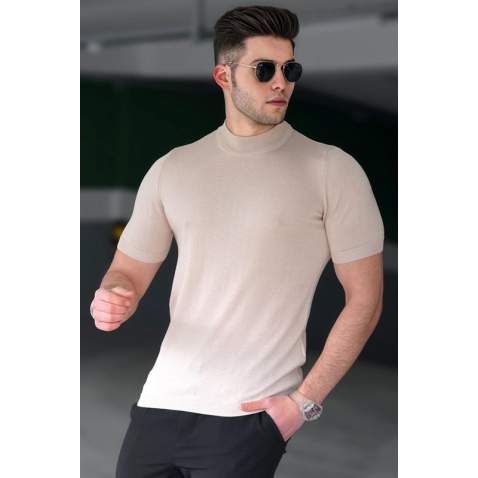 Madmext Men Mock Neck Knitwear Beige T-shirt 5069 - Bej