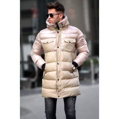 Beige Hoodie Puffer Jacket 5742 - Bej