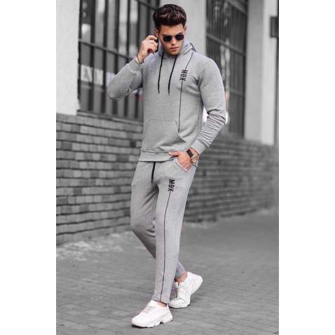 Madmext Gray Hooded Men Tracksuit Set 4680 - Gri